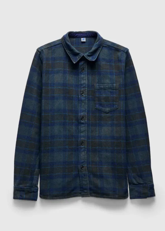 Cotton Tweed Check Indigo Over Dye Shirt made by Pure Blue Japan