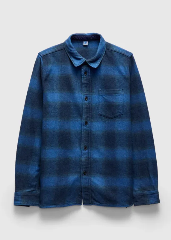 Cotton Tweed Check Indigo Over Dye Shirt made by Pure Blue Japan