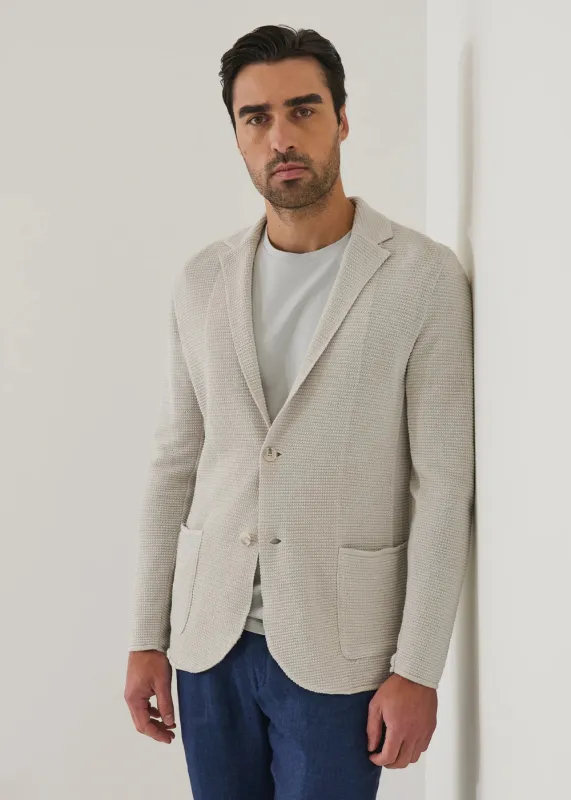 Mini Grid Textured Linen Cotton 2 Button Knit Blazer made by Patrick Assaraf