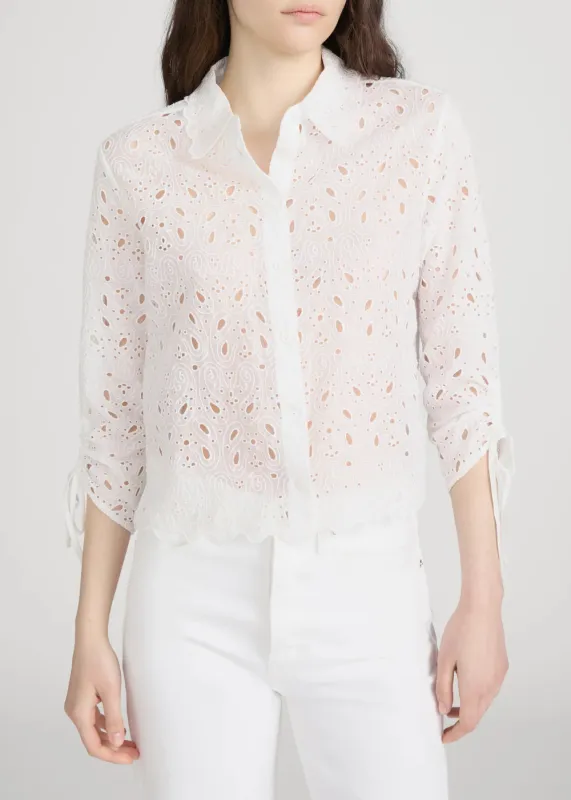 The Paisley Eyelet Cinch Sleeve Shirt made by Frame Denim