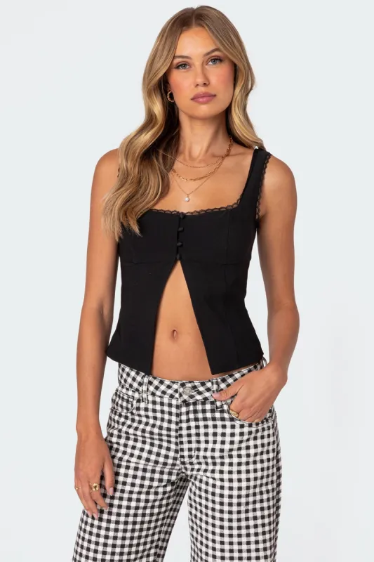 Odette Split Front Tailored Top sold by Edikted