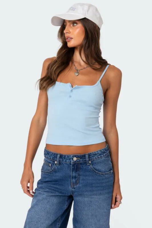 Ribbed Henley Tank Top sold by Edikted