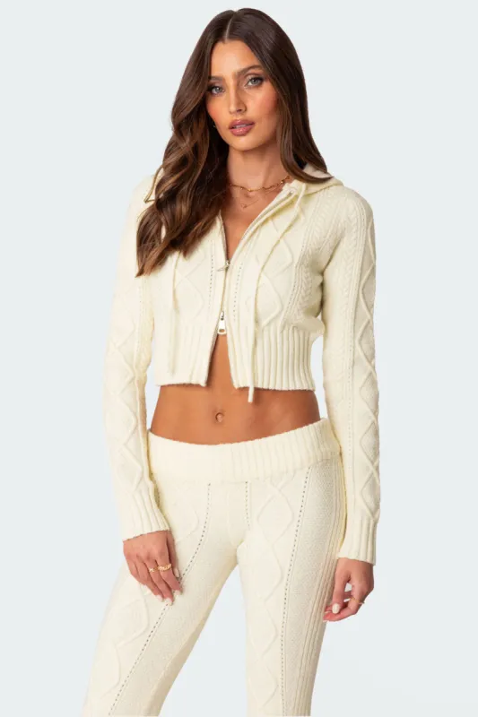 Ray Cable Knit Hooded Cardigan sold by Edikted