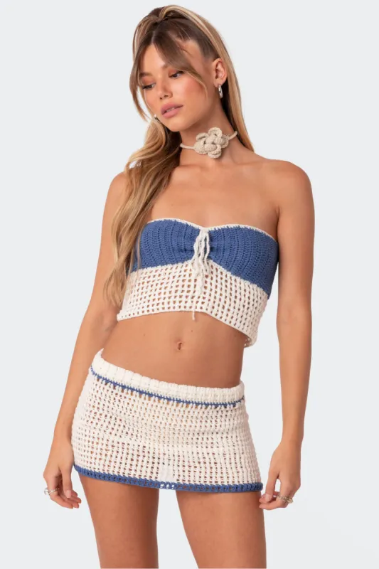 Cabana Contrast Crochet Crop Top sold by Edikted