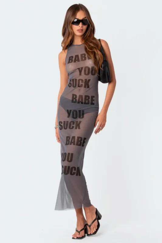 Babe Sheer Mesh Maxi Dress sold by Edikted