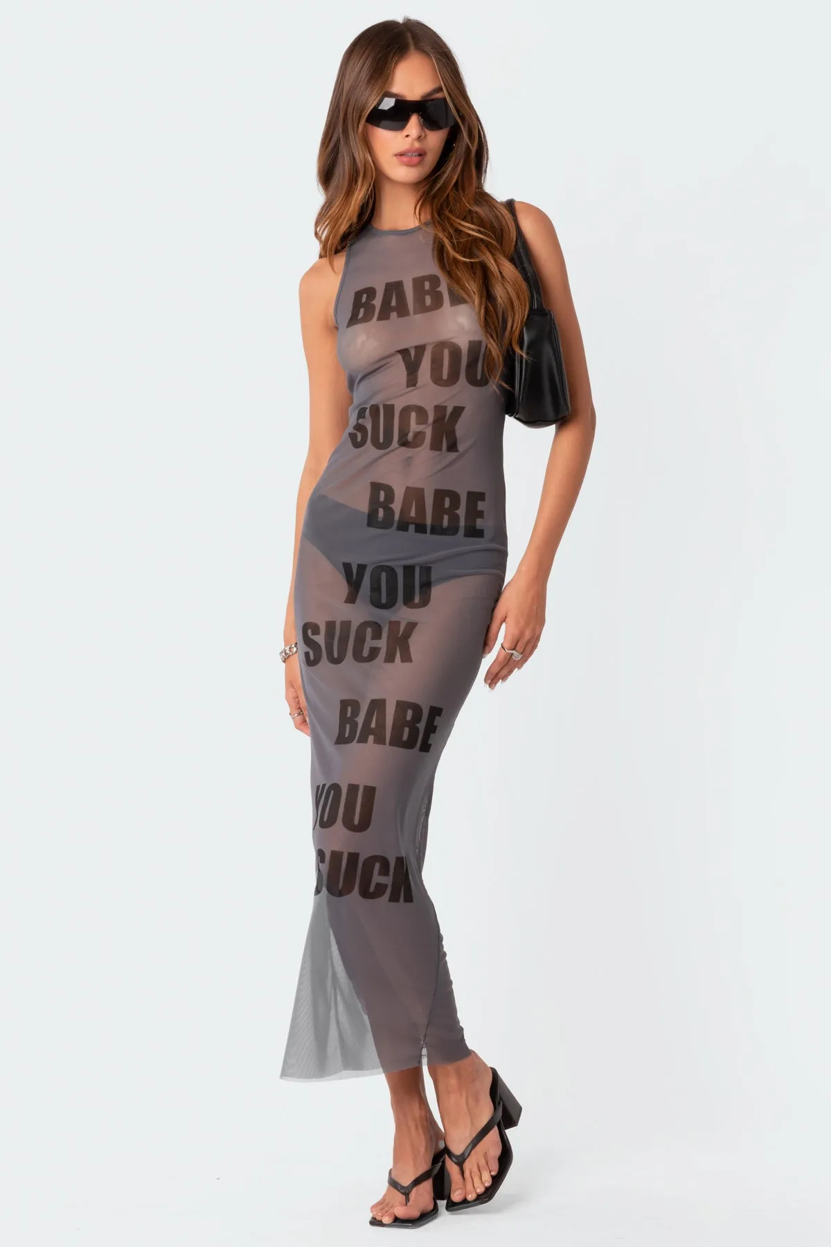 Babe Sheer Mesh Maxi Dress sold by Edikted