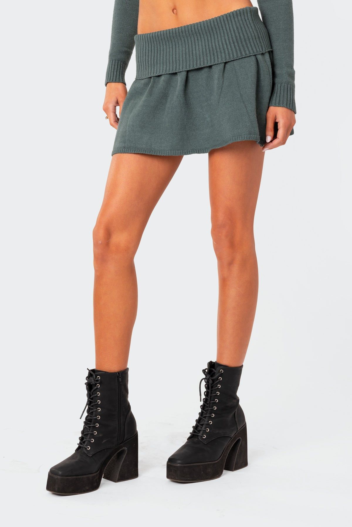 Allure Fold Over Knitted Mini Skirt sold by Edikted product image thumbnail 4