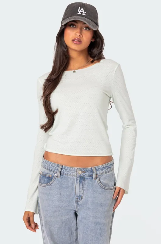 Maddison Pointelle Long Sleeve T Shirt sold by Edikted