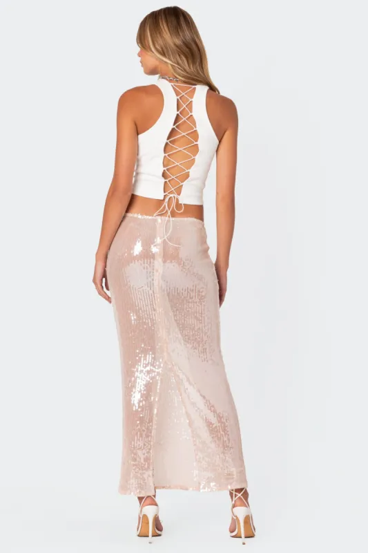 Koko Ribbed Lace Up Tank Top sold by Edikted