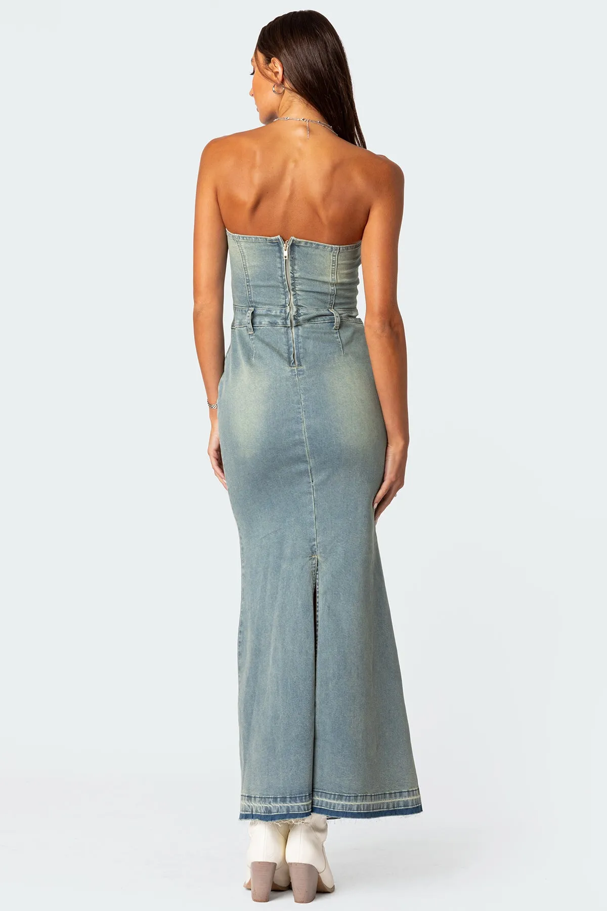 Astoria Slitted Denim Maxi Dress sold by Edikted product image thumbnail 4
