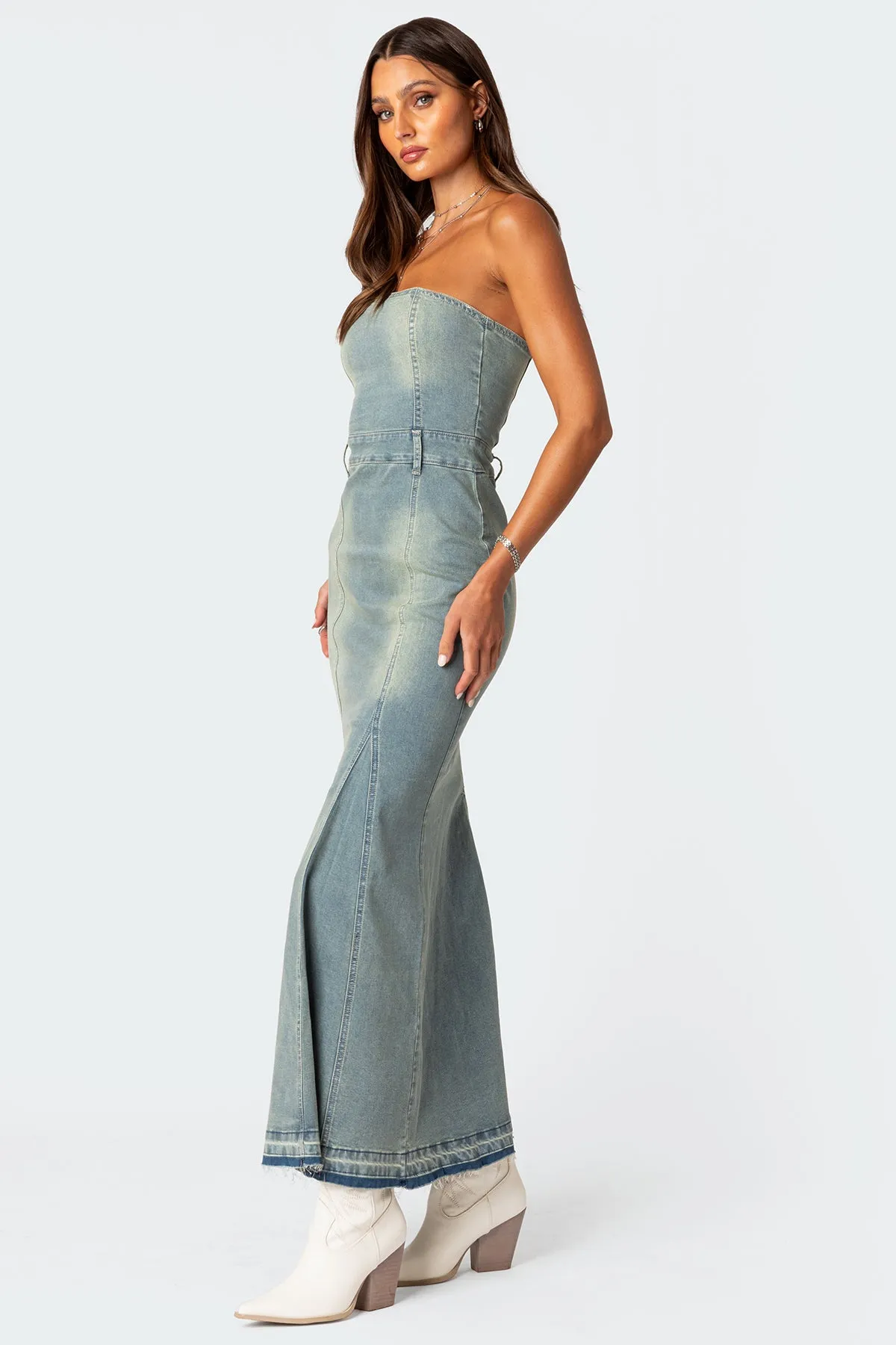 Astoria Slitted Denim Maxi Dress sold by Edikted product image thumbnail 3