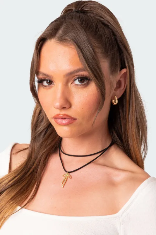 Dangly Bow Cord Necklace sold by Edikted