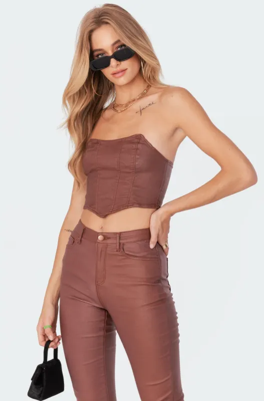 Luna Faux Leather Stretch Corset sold by Edikted