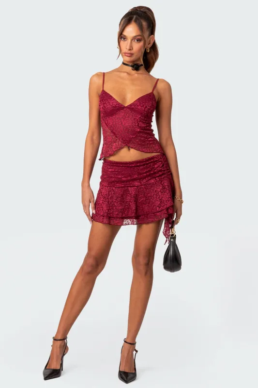 Ruby Ruffle Lace Mini Skirt sold by Edikted