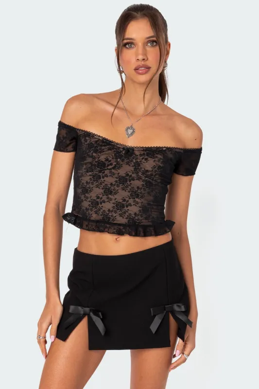 Addie Off Shoulder Lace Top sold by Edikted