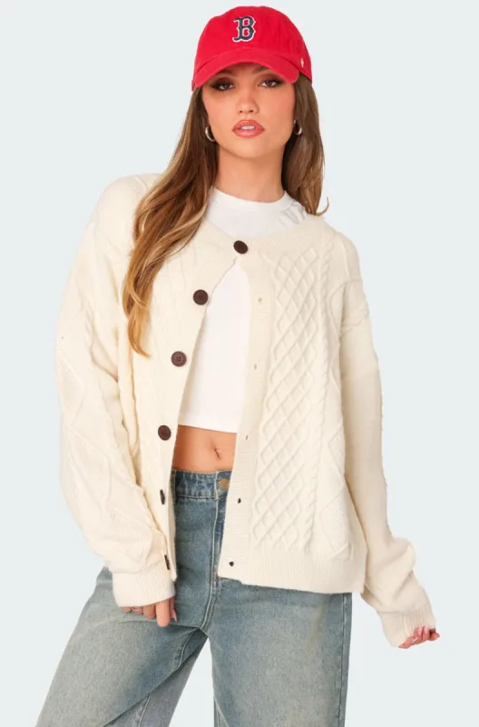 Rory Oversized Cable Knit Cardigan sold by Edikted