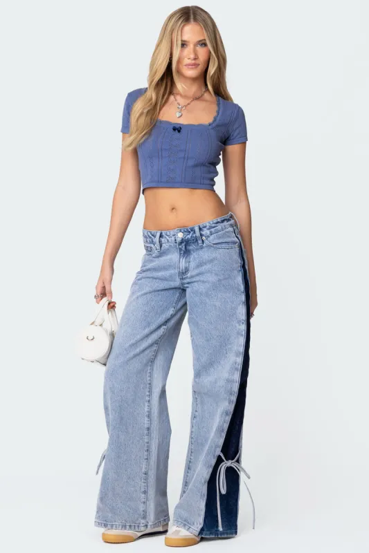 Contrast Split Washed Jeans sold by Edikted