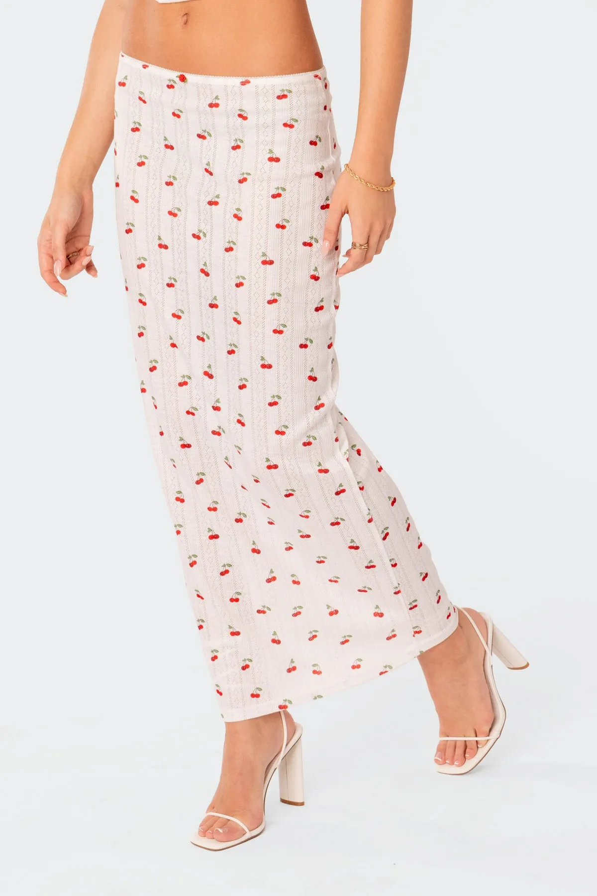 Cherry Low Rise Pointelle Maxi Skirt sold by Edikted product image thumbnail 3