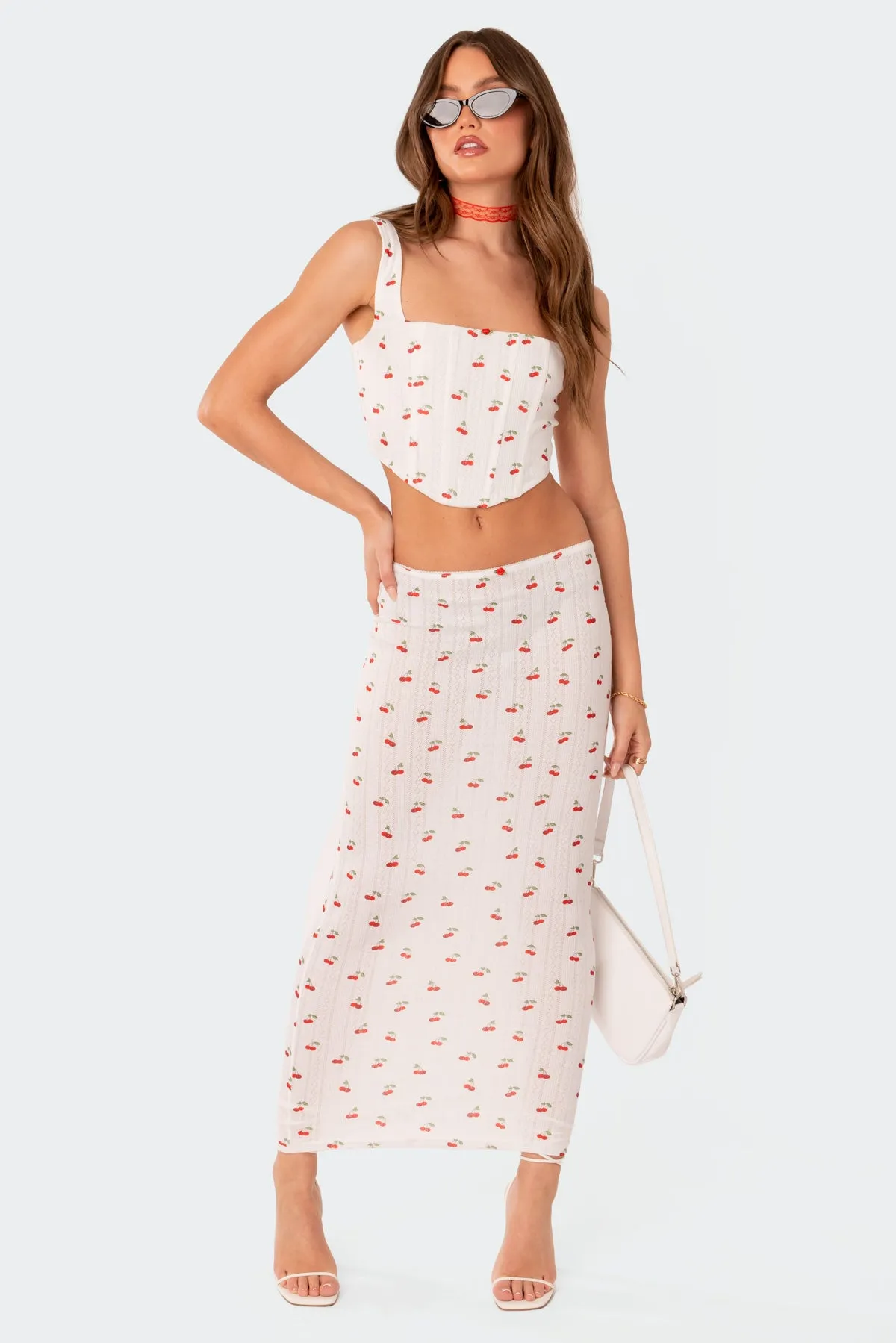 Cherry Low Rise Pointelle Maxi Skirt sold by Edikted product image thumbnail 2