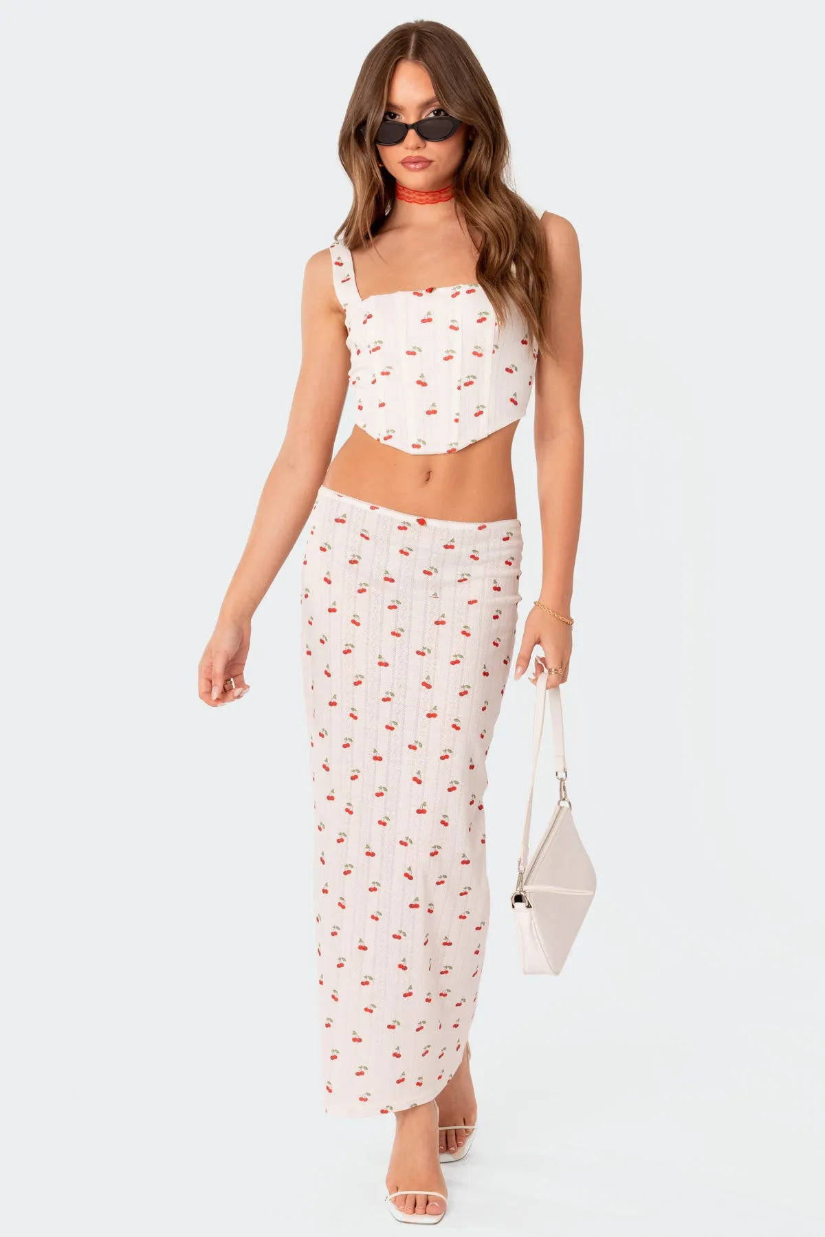 Cherry Low Rise Pointelle Maxi Skirt sold by Edikted product image thumbnail 5