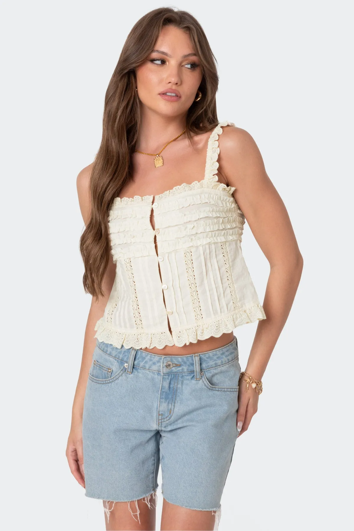Hera Button Front Ruffled Top sold by Edikted product image thumbnail 3
