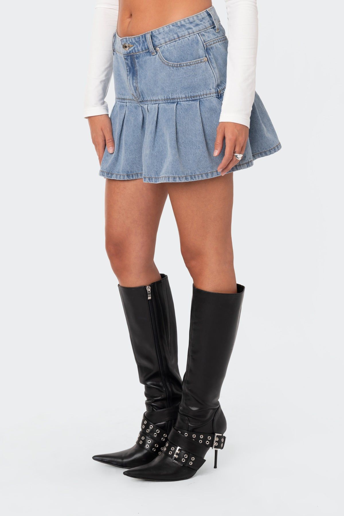 Olivia Pleated Denim Skirt sold by Edikted product image thumbnail 3