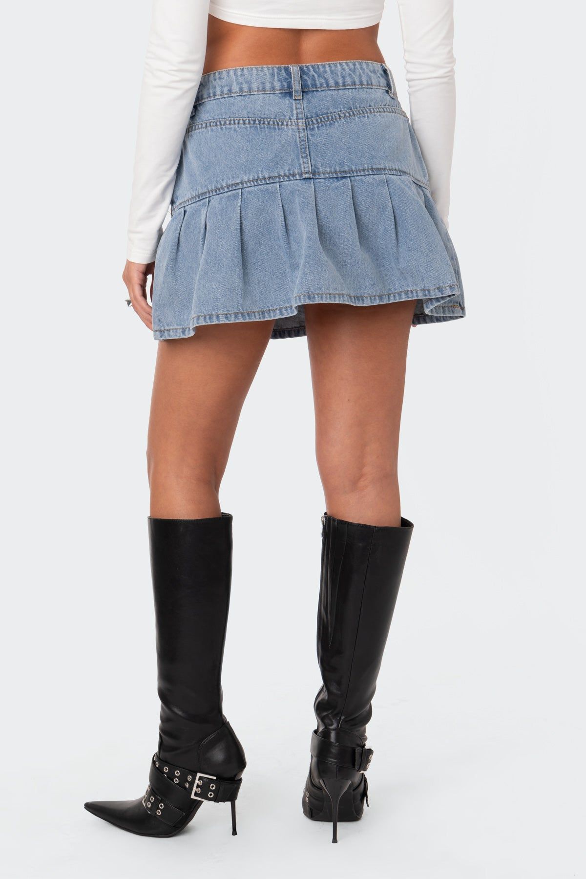 Olivia Pleated Denim Skirt sold by Edikted product image thumbnail 5