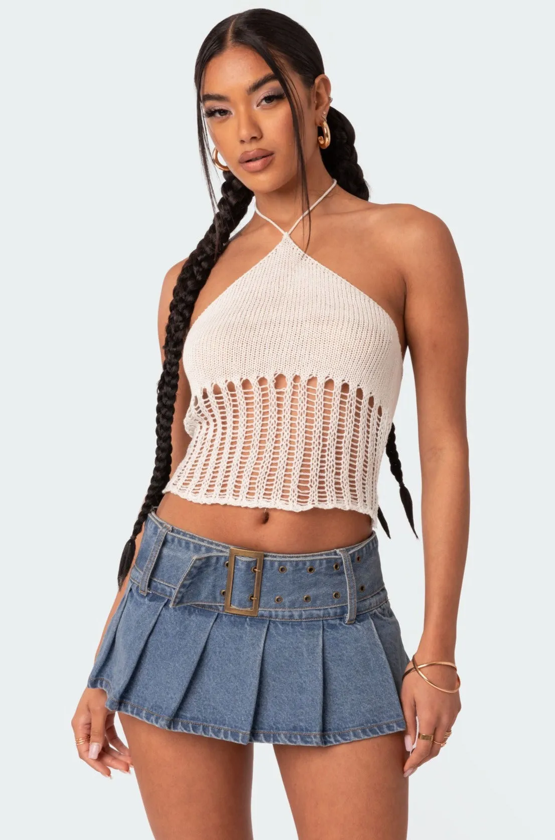 Crochet Halter Crop Top sold by Edikted