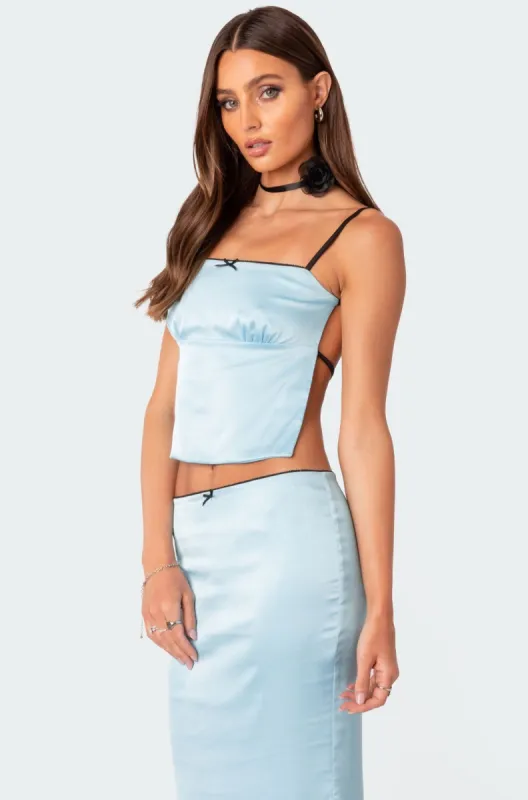 Satin Open Back Top sold by Edikted