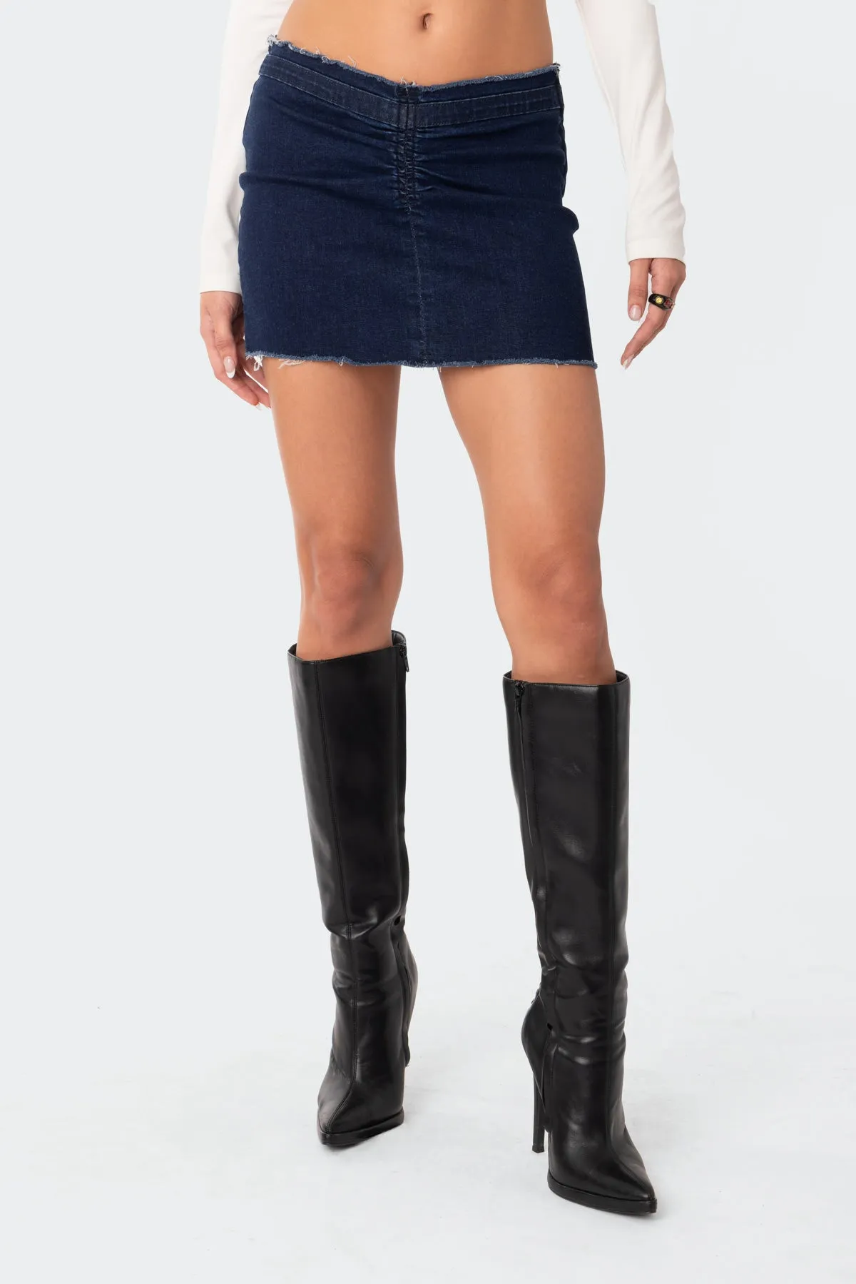 V Cut Low Rise Denim Mini Skirt sold by Edikted product image thumbnail 2