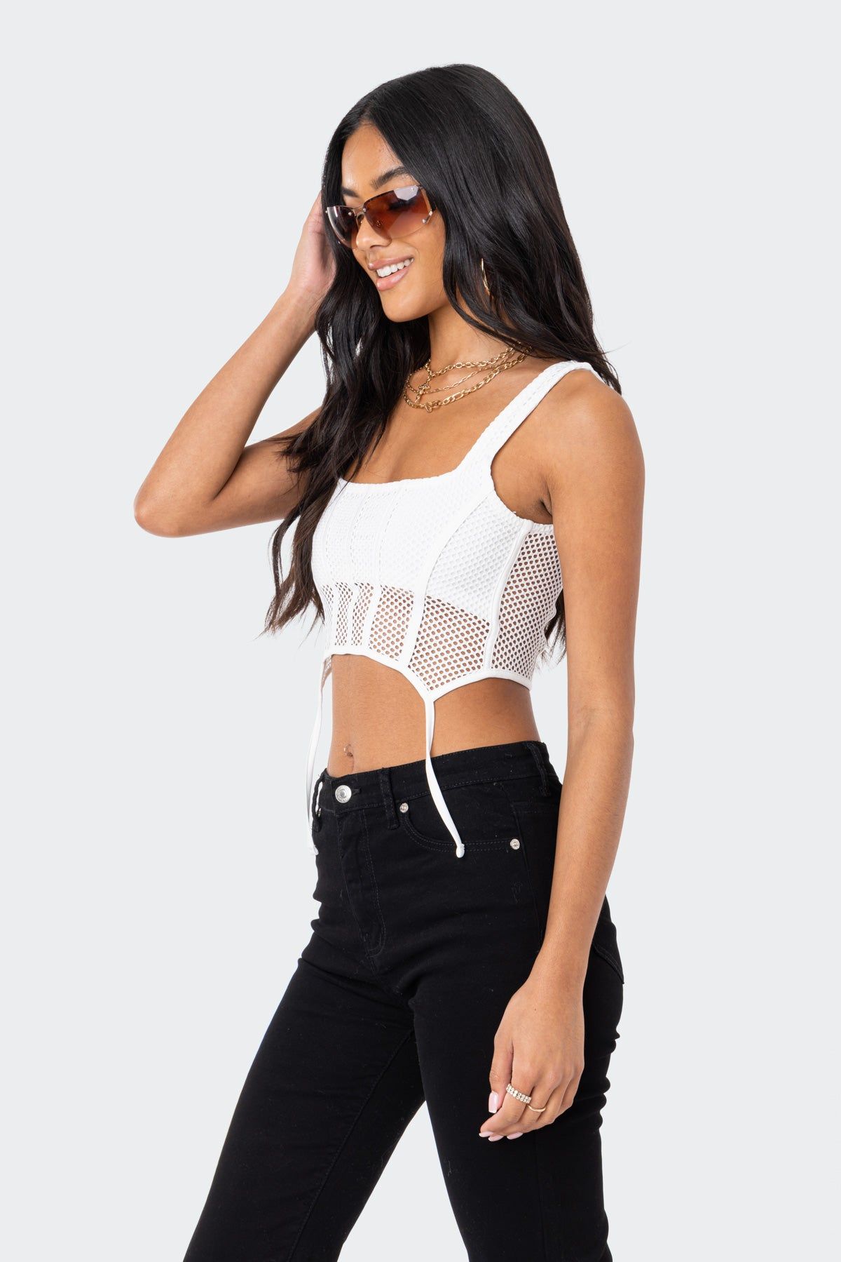 Trixi Fishnet Corset Top sold by Edikted product image thumbnail 4