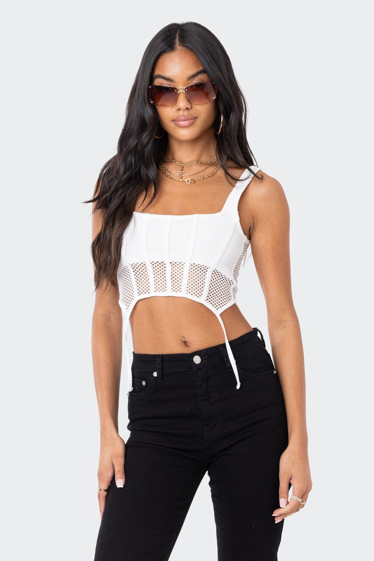 Trixi Fishnet Corset Top sold by Edikted product image thumbnail 2