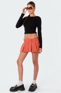 Washed Denim Pleated Micro Skort sold by Edikted