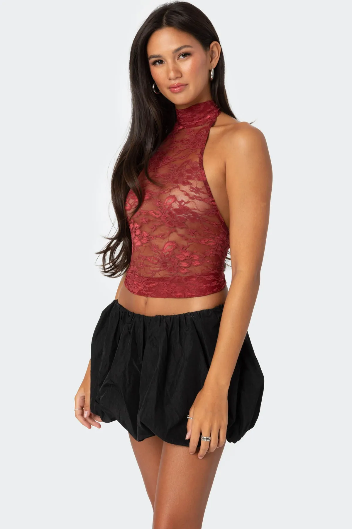 Alena High Neck Sheer Lace Top sold by Edikted product image thumbnail 3