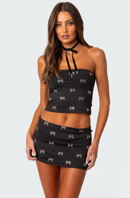 Rhinestone Bow Tube Top sold by Edikted