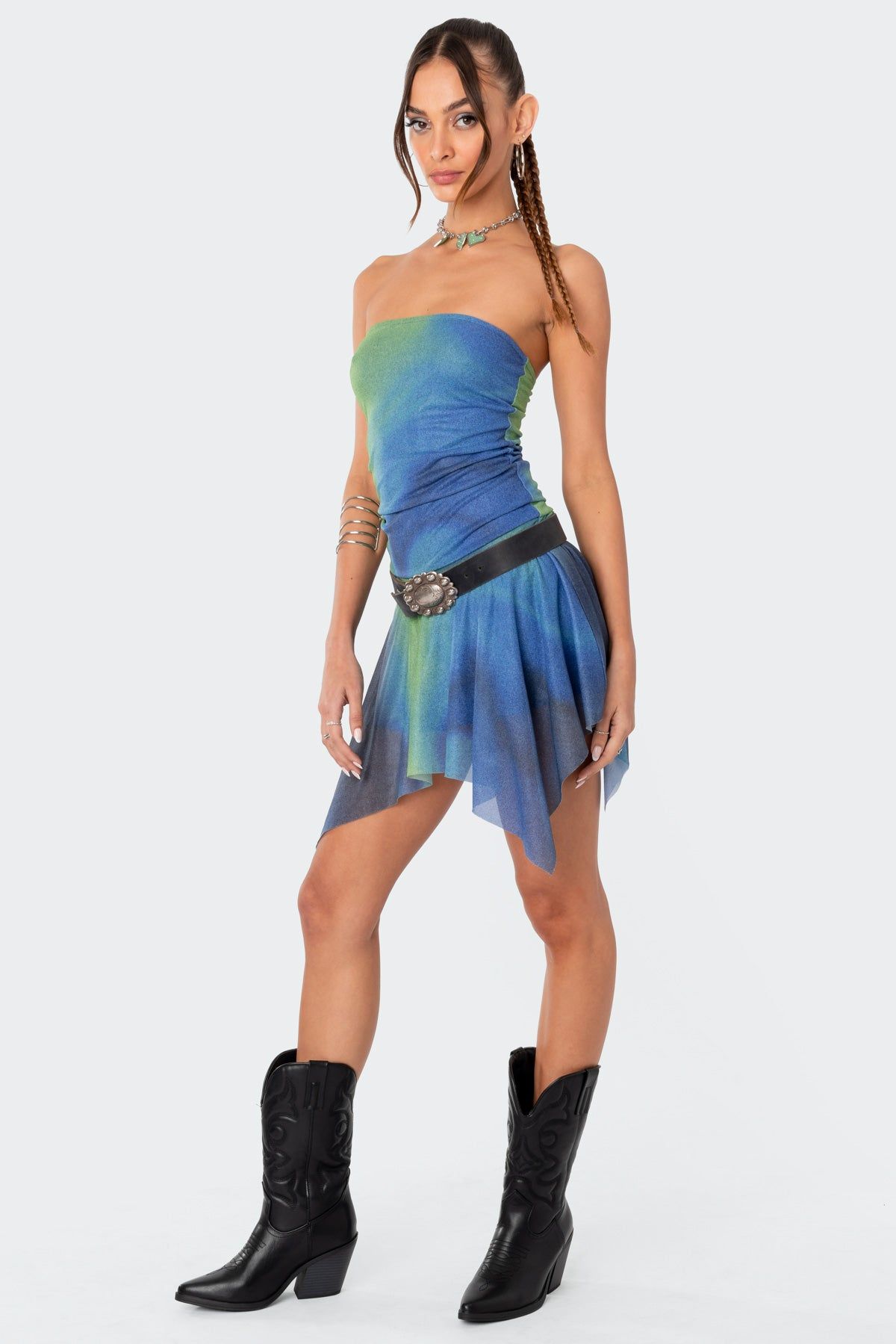 Element Printed Ruffle Mesh Mini Dress sold by Edikted product image thumbnail 4