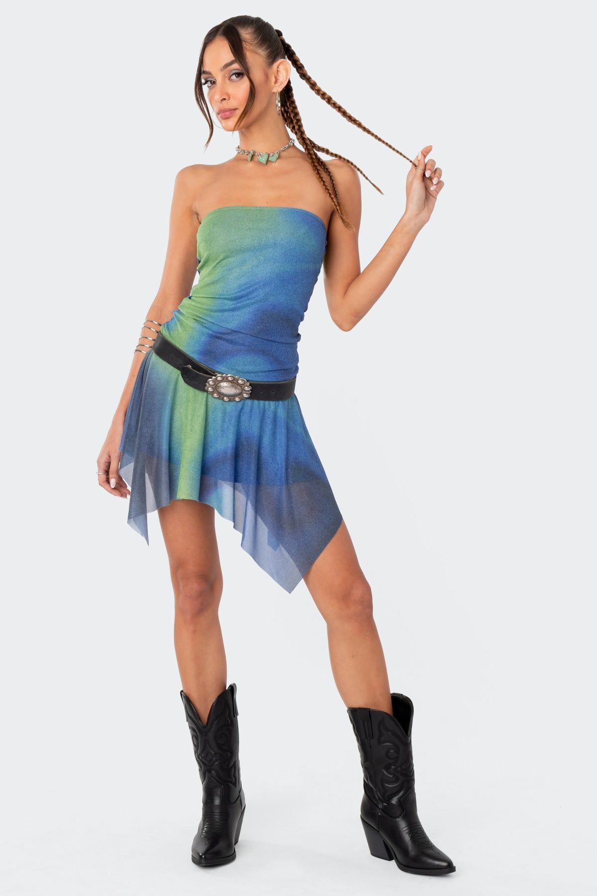 Element Printed Ruffle Mesh Mini Dress sold by Edikted product image thumbnail 2