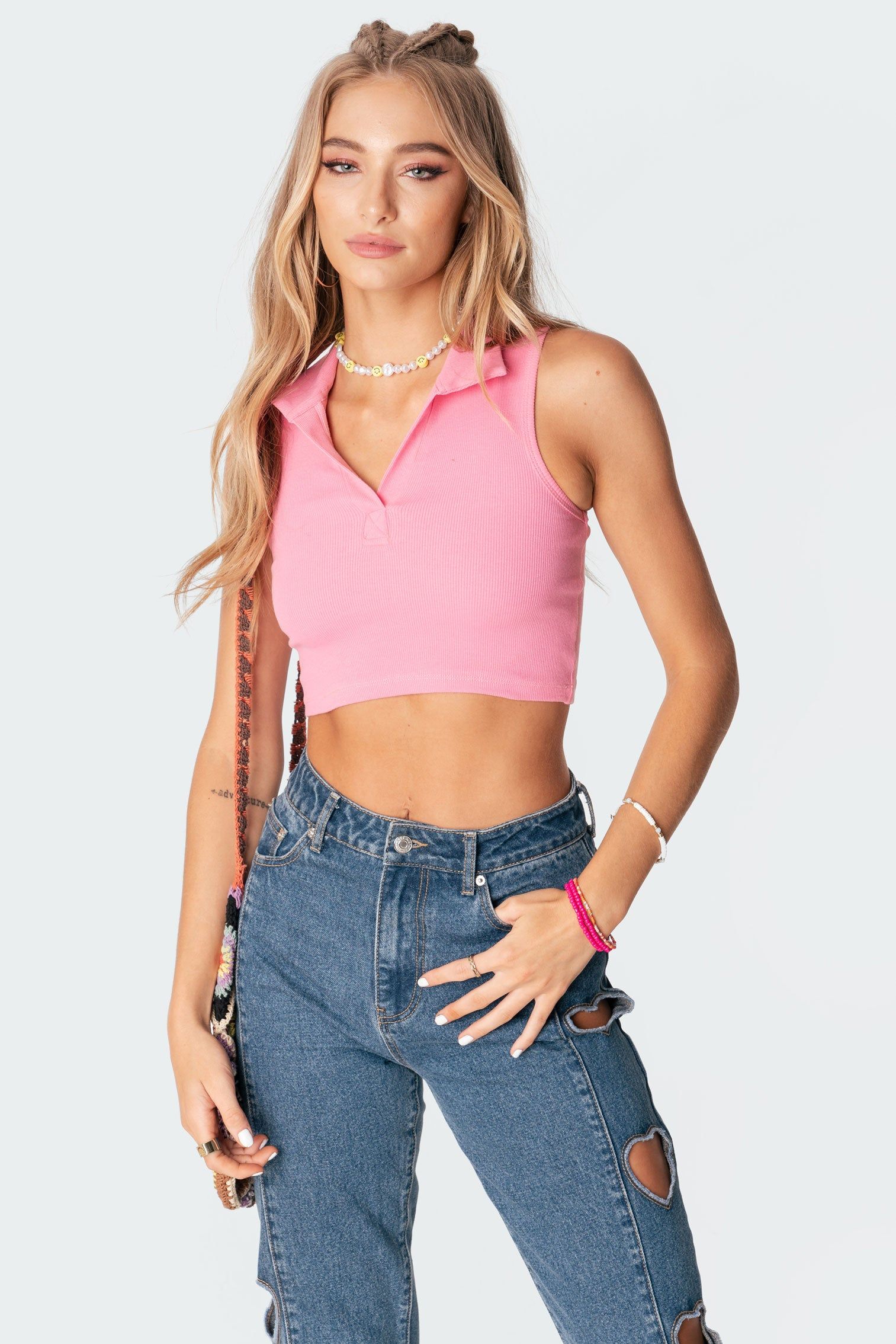 Riley Ribbed Collared Crop Top sold by Edikted product image thumbnail 3