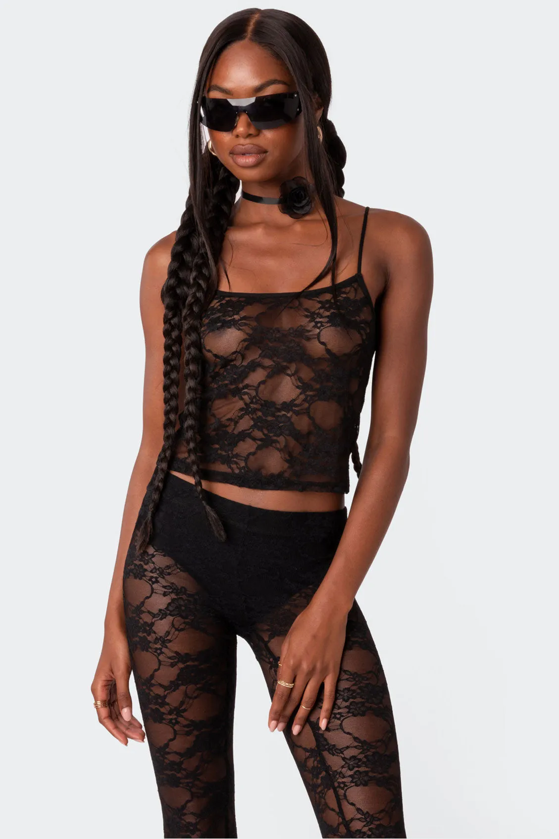 Gianna Sheer Lace Tank Top sold by Edikted