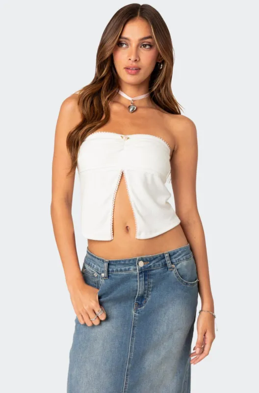 Percy Split Front Pointelle Top made by Edikted
