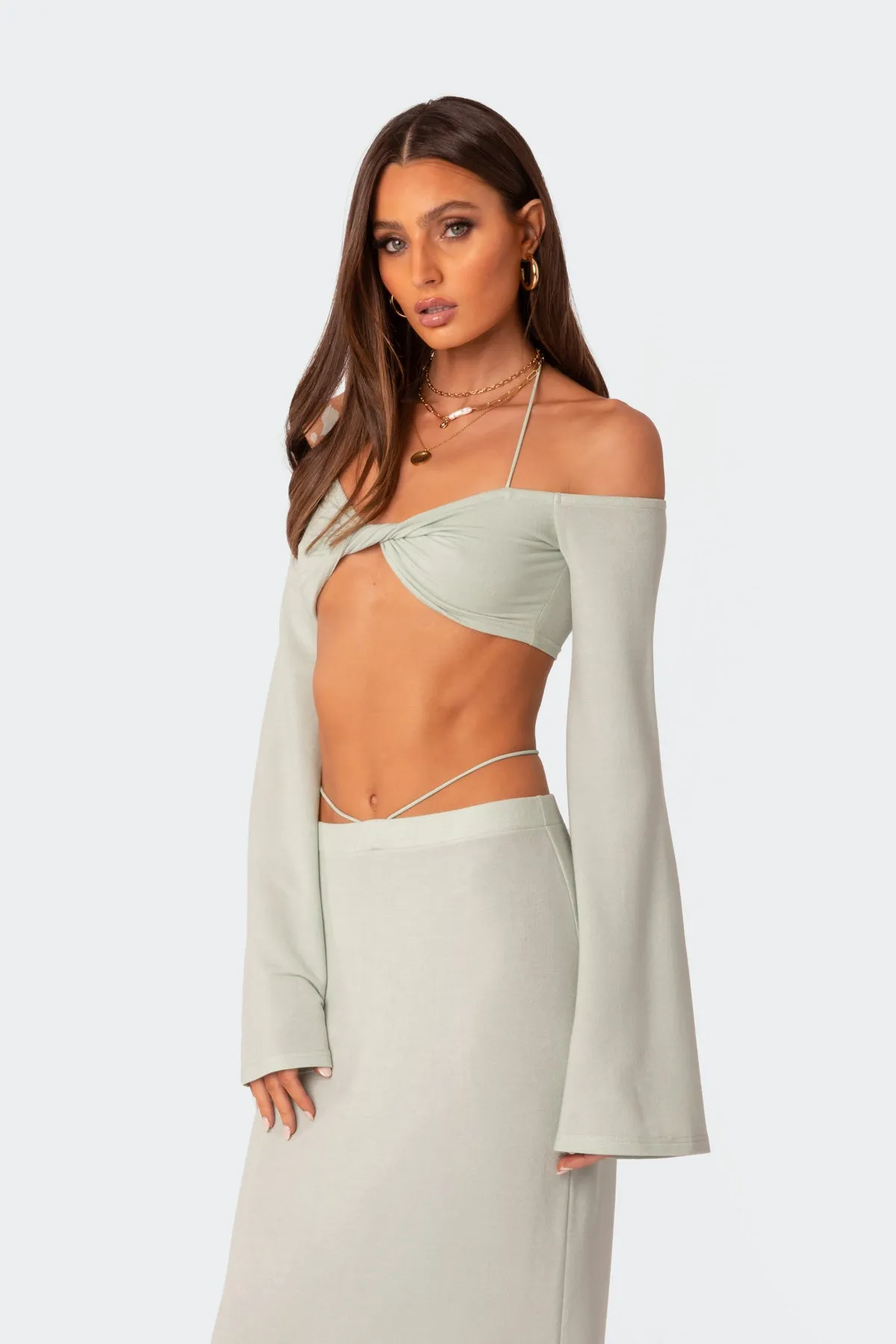 Celeste Off Shoulder Twist Crop Top sold by Edikted product image thumbnail 3