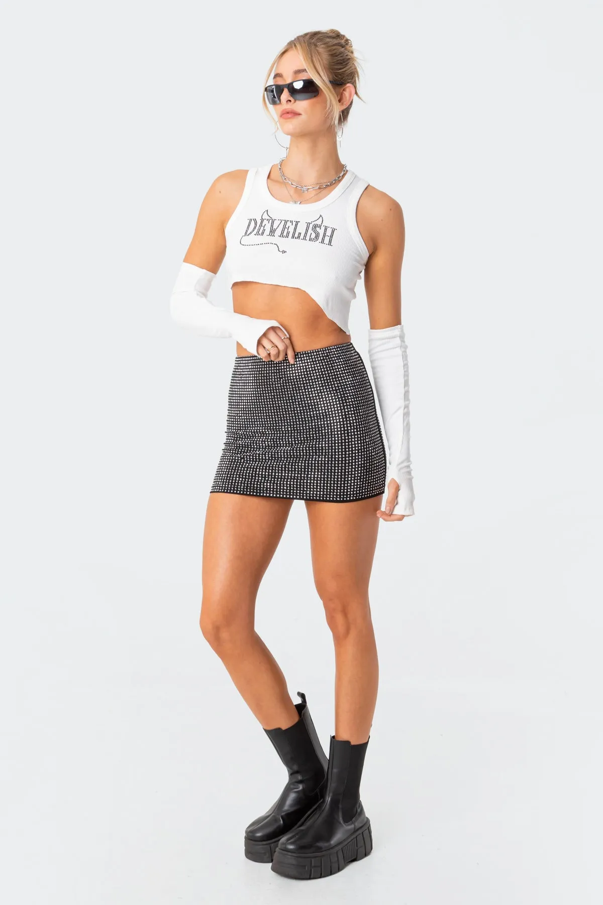 Trinity Studded Mini Skirt sold by Edikted