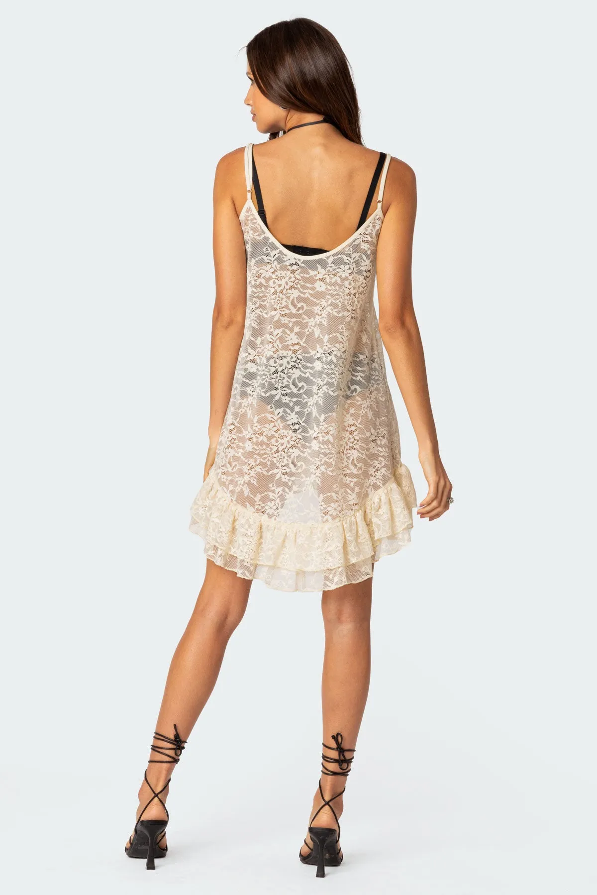 Perla Sheer Lace Mini Dress sold by Edikted product image thumbnail 4