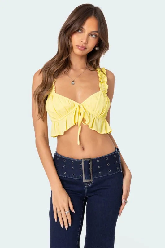 Tie Front Ruffled Top sold by Edikted