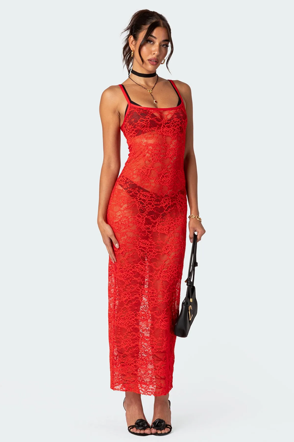 Sultry Sheer Lace Maxi Dress sold by Edikted