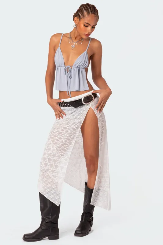 Sheer Patchwork Lace Maxi Skirt sold by Edikted