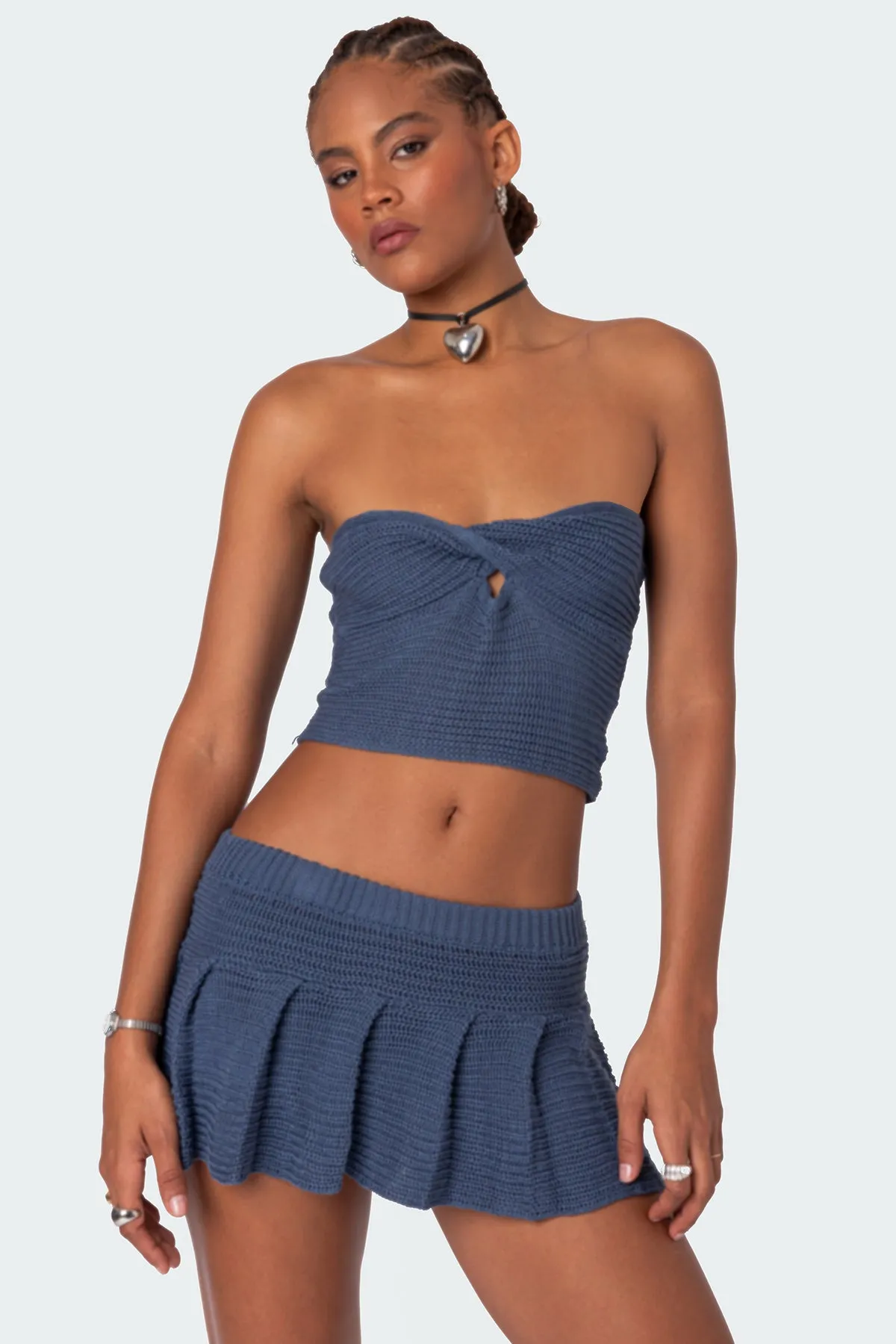Kiera Twist Front Knit Tube Top sold by Edikted