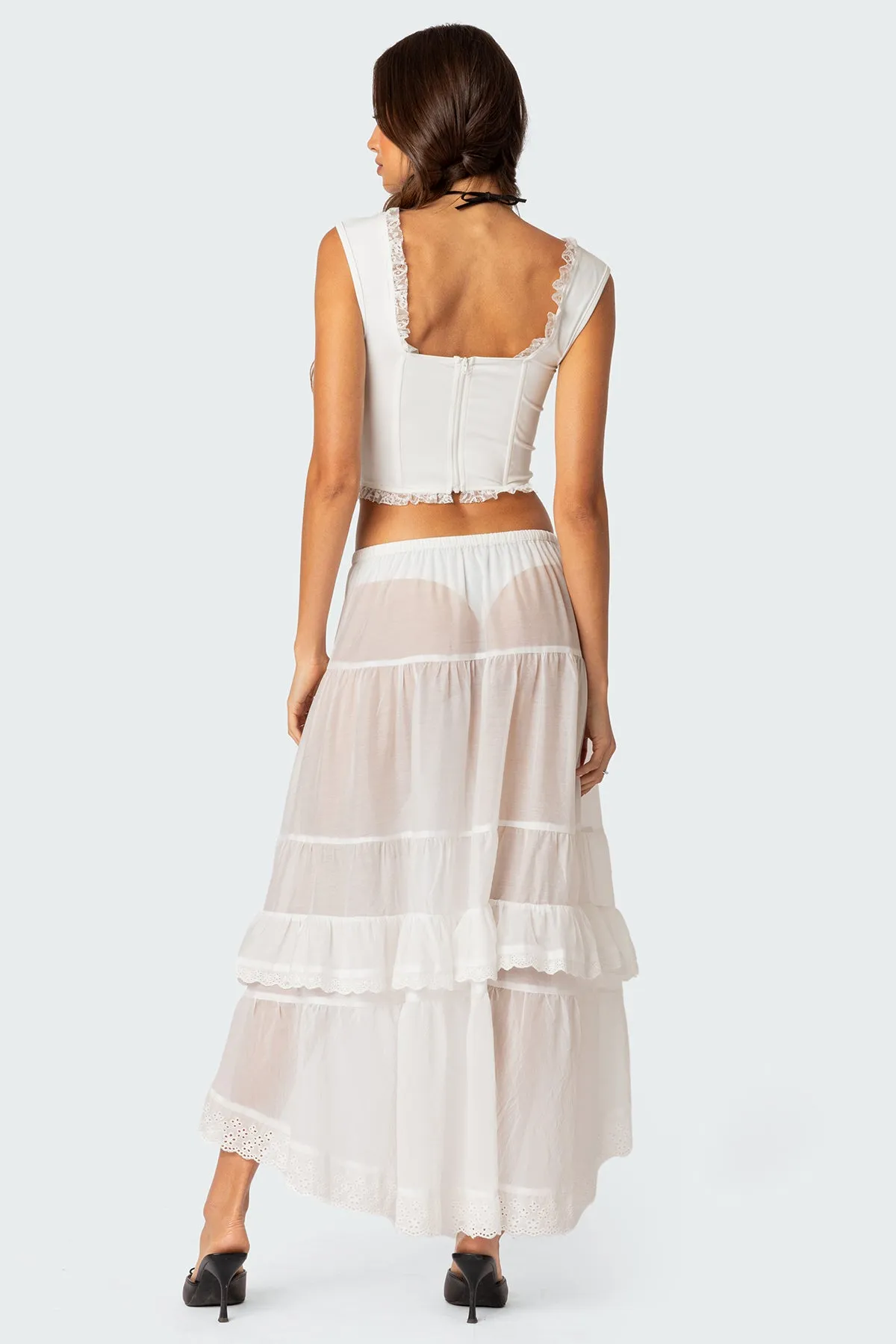 Sheer High-Low Ruffle Maxi Skirt sold by Edikted product image thumbnail 4