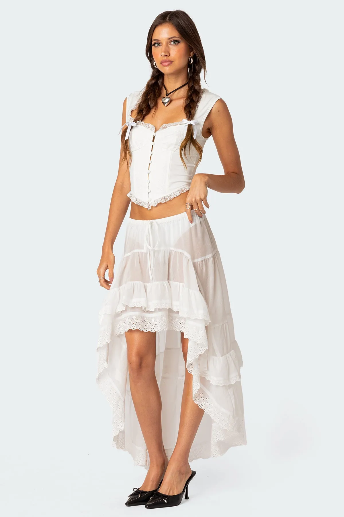 Sheer High-Low Ruffle Maxi Skirt sold by Edikted product image thumbnail 5