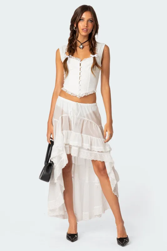 Sheer High-Low Ruffle Maxi Skirt sold by Edikted